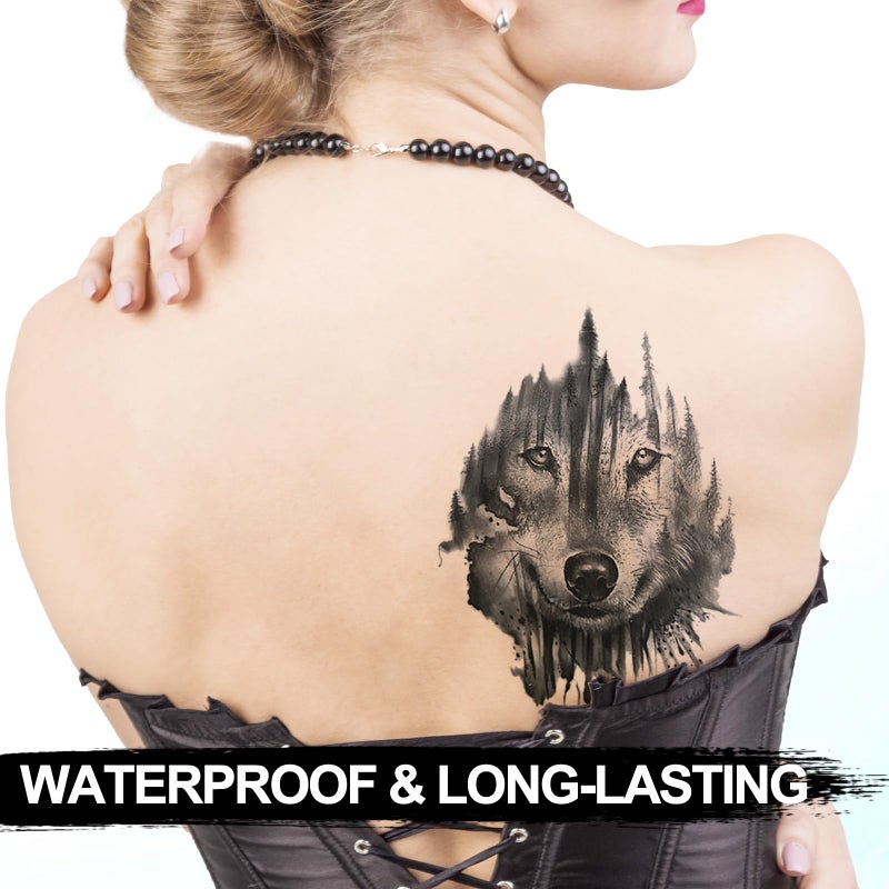 Kotbs 6 Sheets Animal Temporary Tattoos, Black Strong Wolf Tiger Tattoo Stickers for Men Women Adults Waterproof Fake Tattoos - Image 2